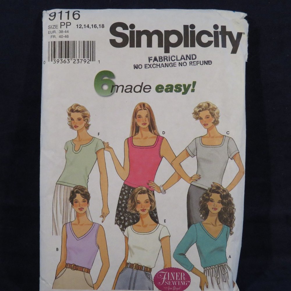 SIMPLICITY 9116 TOPS & T-Shirts Knit UNCUT Size PP 12-18 (#945)